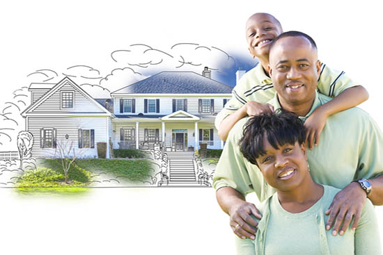 Happy,African,American,Family,Over,House,Drawing,And,Photo,Combination